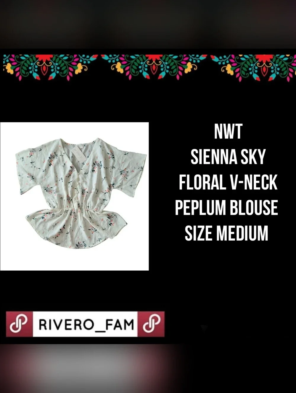 NWT | SIENNA SKY | FLORAL V-NECK PEPLUM BLOUSE | SIZE MEDIUM - Picture 1 of 13